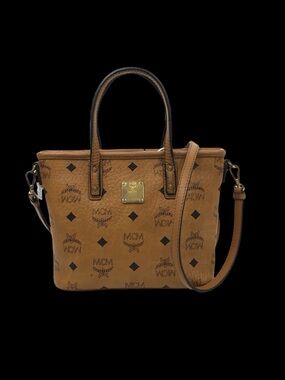 MCM Tan Visetos Monogram Satchel with Shoulder Strap Preloved Authentic COA incl
